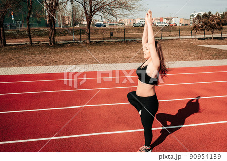 Prenatal gymnastics. Pregnant woman training yoga sport exercise. Prenatal healthy fitness active fit gym outside. Pregnancy fitness. Prenatal gymnastics. Pregnant woman training yoga sport exercise. Prenatal healthy fitness active fit gym outside. Pregnancy fitness. 90954139