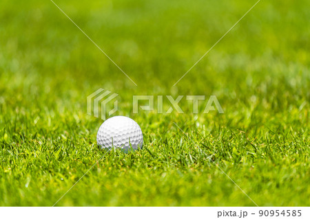 Golf ball on the green grass on a golf course on sunny day 90954585