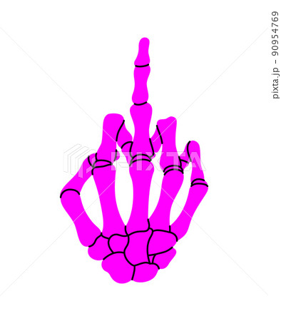 Pink Fuck You symbol. Skeleton palm with raised up middle finger. Hand with bones vector illustration 90954769