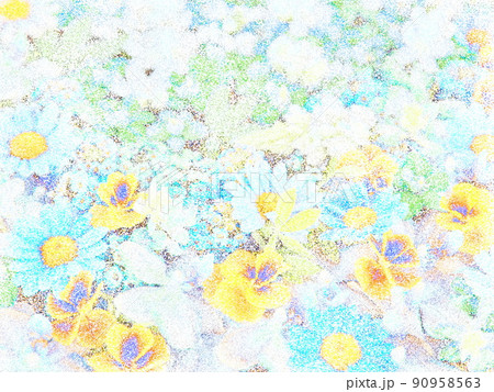 点描で描いた青いデージーと黄色のビオラのアレンジ 点描で描いた青いデージーと黄色のビオラのアレンジ 90958563
