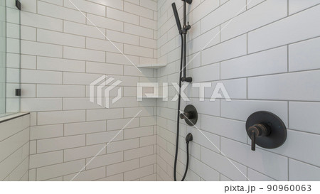 Pano Inside a shower stall with stick handheld shower head Pano Inside a shower stall with stick handheld shower head 90960063