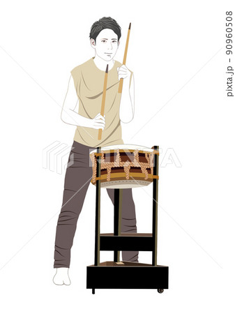 和太鼓を叩く若い男性イラスト 90960508