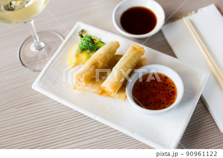 japanise meal harumaki on the plate japanise meal harumaki on the plate 90961122