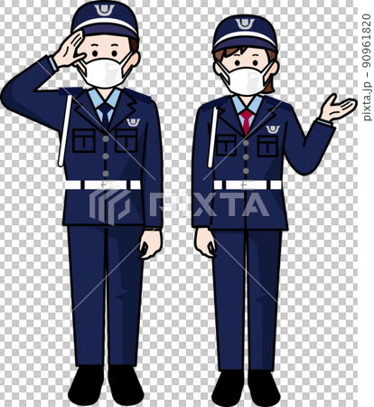 マスクをする警備員　男性と女性 90961820