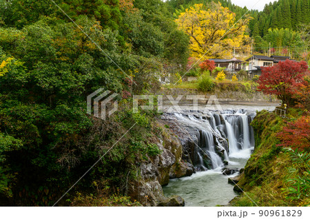 鍋釜の滝「秋の紅葉景色」観光名所・小国町 鍋釜の滝「秋の紅葉景色」観光名所・小国町 90961829