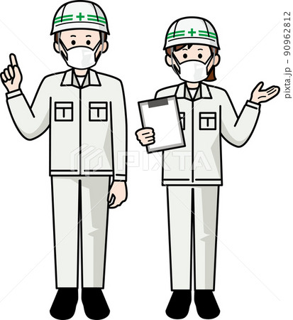 マスクをする建設業の男性と女性 90962812