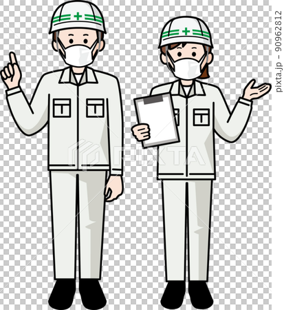 マスクをする建設業の男性と女性 90962812