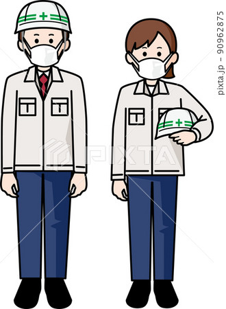 マスクをする建設業の男性と女性 90962875