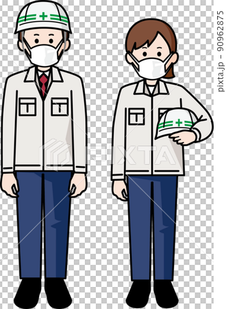 マスクをする建設業の男性と女性 90962875