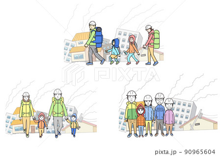 戦争、災害で避難する人々のイラストセット 90965604