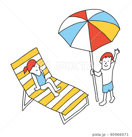 プールサイドでくつろぐ人のイラストレーション 90966071