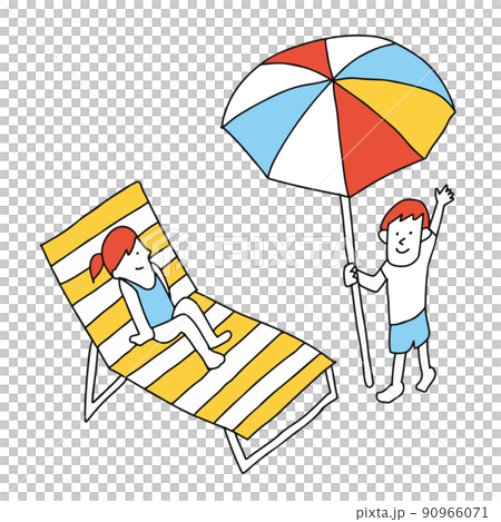 プールサイドでくつろぐ人のイラストレーション 90966071