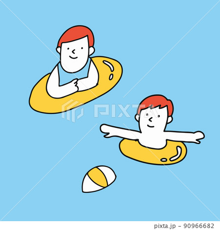 プール・海に浮かんでリラックスする親子　浮き輪 90966682