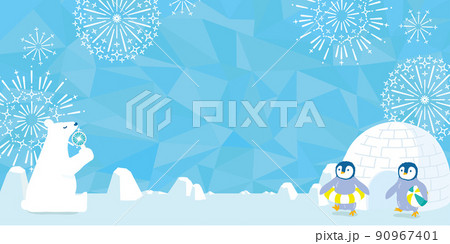 しろくまとペンギン 夏のひんやり背景イラスト しろくまとペンギン 夏のひんやり背景イラスト 90967401