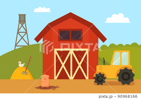 Farm Building with Animals Vector Illustration Farm Building with Animals Vector Illustration 90968166