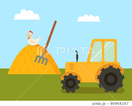 Abstract Farm with Tractor and Stack of Hay Poster Abstract Farm with Tractor and Stack of Hay Poster 90968167