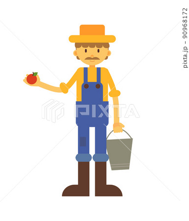 Cartoon Farmer with Apple and Basket Illustration 90968172