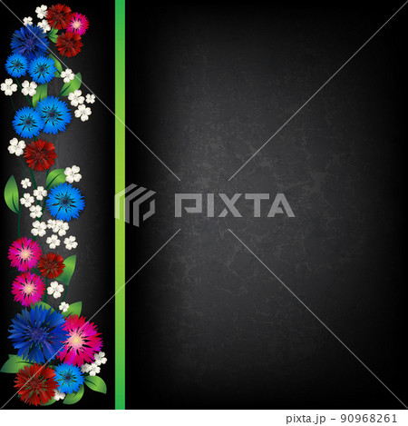 floral ornament width cornflowers on black background 90968261