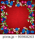 floral ornament width cornflowers on red background 90968263