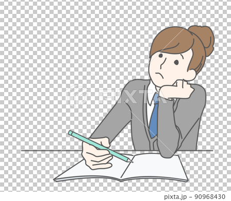 勉強しながら考え事をする女の子 90968430