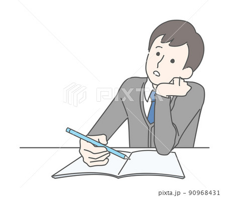 勉強しながら考え事をする男の子 90968431