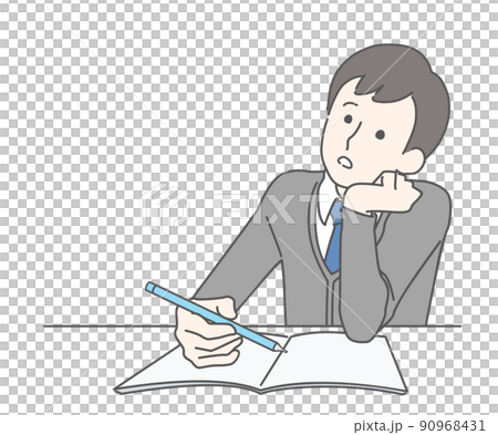 勉強しながら考え事をする男の子 90968431