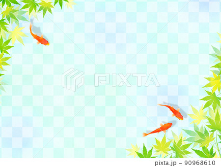 背景素材 金魚 青紅葉 市松 和紙 和風イメージ 夏 90968610
