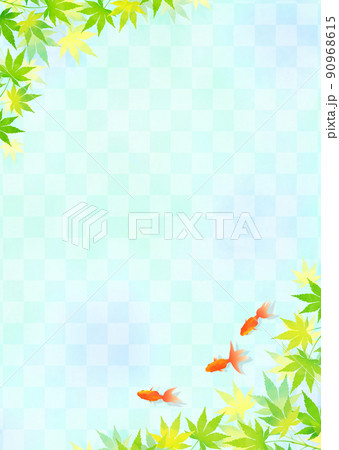 背景素材 金魚 青紅葉 市松 和紙 和風イメージ 夏 90968615