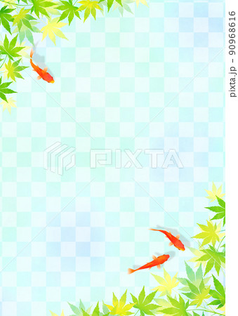 背景素材 金魚 青紅葉 市松 和紙 和風イメージ 夏 90968616