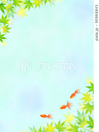 背景素材 金魚 青紅葉 和紙 夏イメージ 90968843