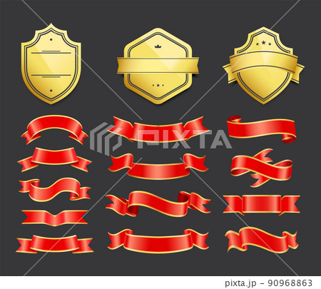 Gold coats of arms with ribbons decoration vector Gold coats of arms with ribbons decoration vector 90968863