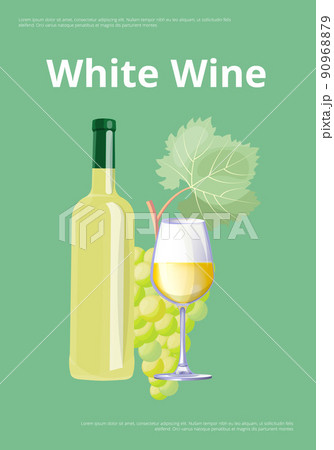 White Wine Poster Bottle and Glass, Bunch of Grape White Wine Poster Bottle and Glass, Bunch of Grape 90968879