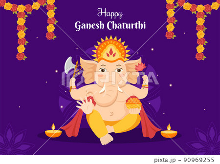 Happy Ganesh Chaturthi of Festival in India to Celebrate his Arrival to Earth in Flat Style Background Vector Illustration Happy Ganesh Chaturthi of Festival in India to Celebrate his Arrival to Earth in Flat Style Background Vector Illustration 90969255