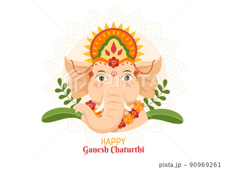 Happy Ganesh Chaturthi of Festival in India to Celebrate his Arrival to Earth in Flat Style Background Vector Illustration Happy Ganesh Chaturthi of Festival in India to Celebrate his Arrival to Earth in Flat Style Background Vector Illustration 90969261