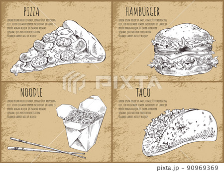 Fastfood Pizza Slice Set, Vector Illustration 90969369