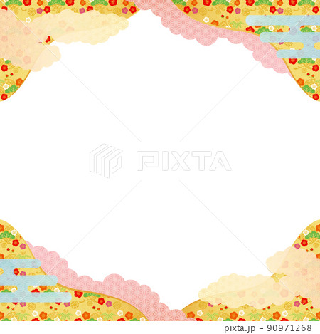 背景素材-和柄松竹梅2022-6白 90971268