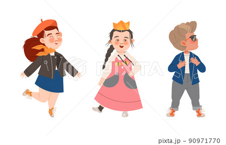 Set of cute little children wearing fashionable stylish clothes vector illustration Set of cute little children wearing fashionable stylish clothes vector illustration 90971770