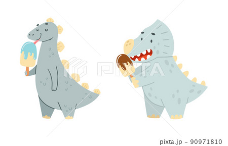 Cute baby dinosaurs eating ice cream set cartoon vector illustration Cute baby dinosaurs eating ice cream set cartoon vector illustration 90971810