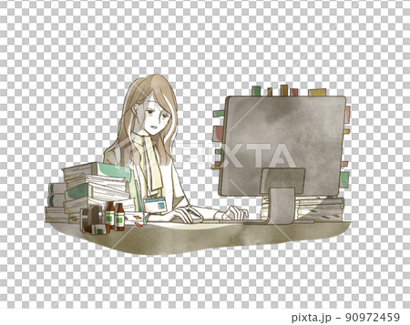 Exhausted woman working on a computer 90972459