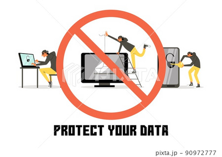 Data protection of phishing and hacker attack, flat vector illustration isolated. Data protection of phishing and hacker attack, flat vector illustration isolated. 90972777