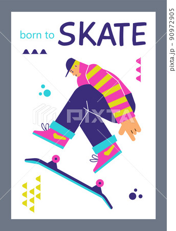 Skate activity banner or poster template, cartoon flat vector illustration. 90972905