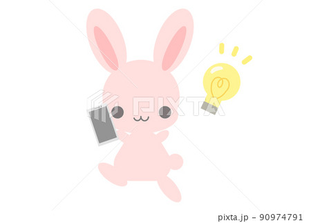 スマホを持って閃くイラスト　うさぎ　 90974791