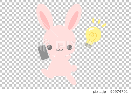 スマホを持って閃くイラスト　うさぎ　 90974791