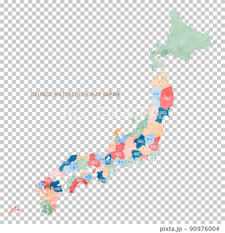 Japan map with watercolor touch: grunge texture Japan map with watercolor touch: grunge texture 90976004