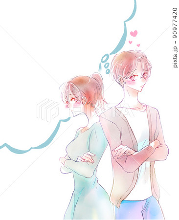 もじもじするカップル 背景白 もじもじするカップル 背景白 90977420