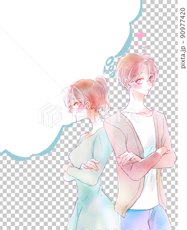 もじもじするカップル 背景白 もじもじするカップル 背景白 90977420