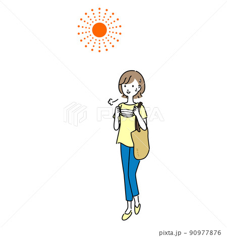 暑いので屋外でマスクを外す女性のイラスト 暑いので屋外でマスクを外す女性のイラスト 90977876