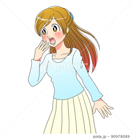 嬉しい結果に驚く女性　ロングヘア 90978089