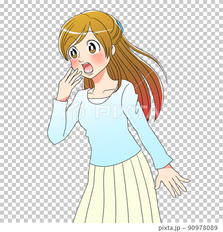 嬉しい結果に驚く女性　ロングヘア 90978089