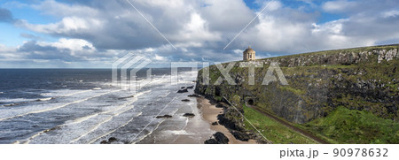 Aerial view of Downhill at the Mussenden Temple in County Londonderry in Northern Ireland 90978632